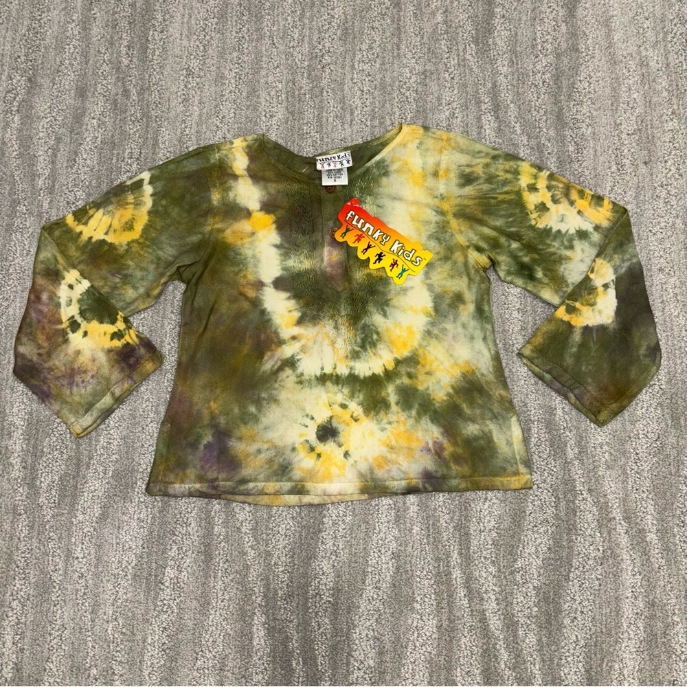 NWT Funky Kids Tie Dye Linen Blend Long Sleeve Henley Girls Sz 5